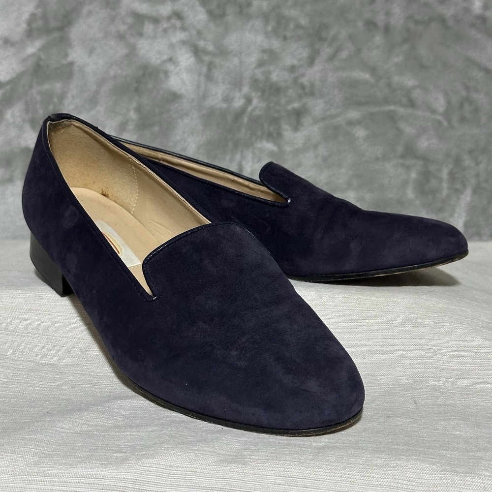 Vintage Talbots Blue Suede Leather Driving Loafers Womens 7.5M Old Money Spain